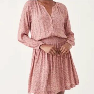 Faherty Montara Leaf Batik Long Sleeve Dress XL